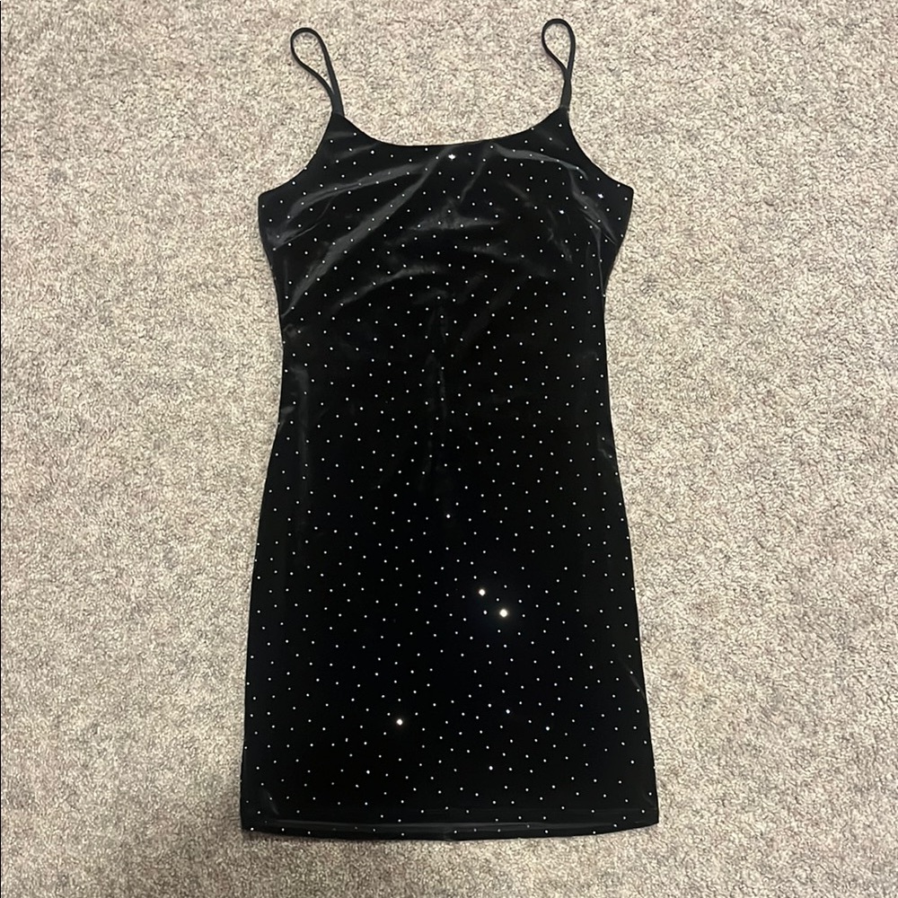 Black and Silver Velvet Rhinestone Mini Slip Dress